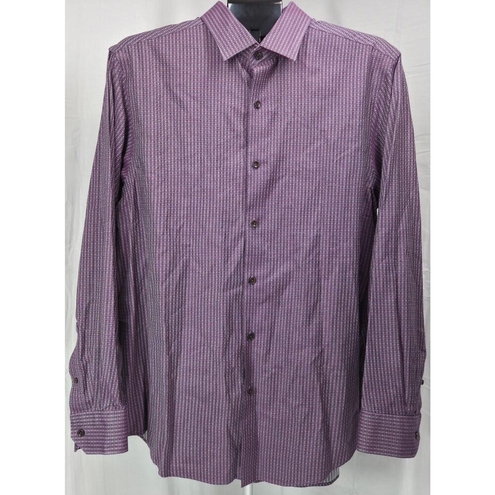 Hart Schaffner Marx Dress Shirt Men’s Large Purple Check Button Front LS